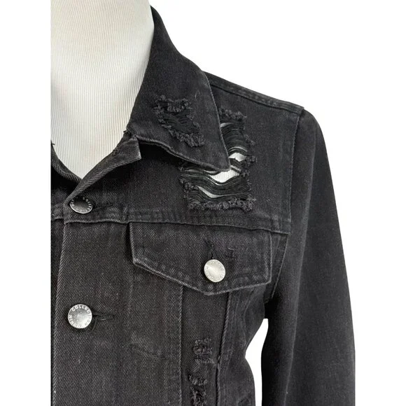 Cisono Black Distressed Button Front Jean Denim Jacket EMO Punk Steampunk Casual - Picture 6 of 10